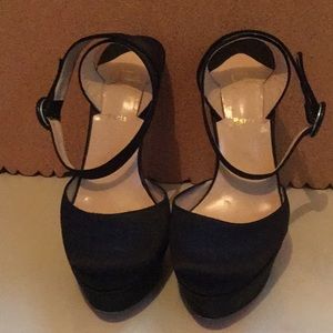 Christian Louboutin black silk platform shoe